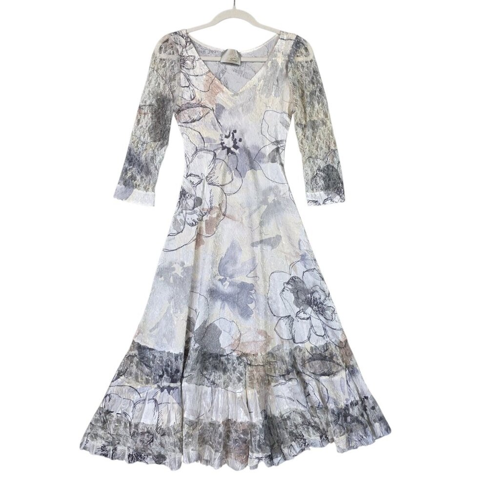 Barcelino Per Donna Dress Womens Small Multicolor Floral Maxi Flare 3/4 Sleeve